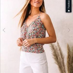 Floral surplice cropped tank